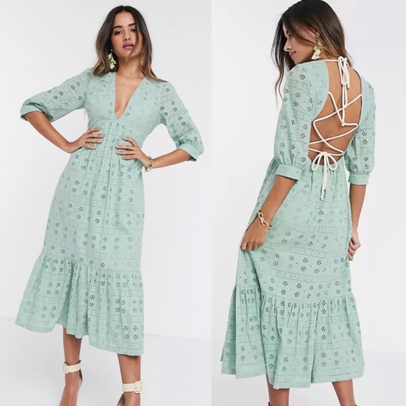 ASOS Dresses & Skirts - NWT ASOS Broderie Eyelet Lace Up Midi Dress | ASOS